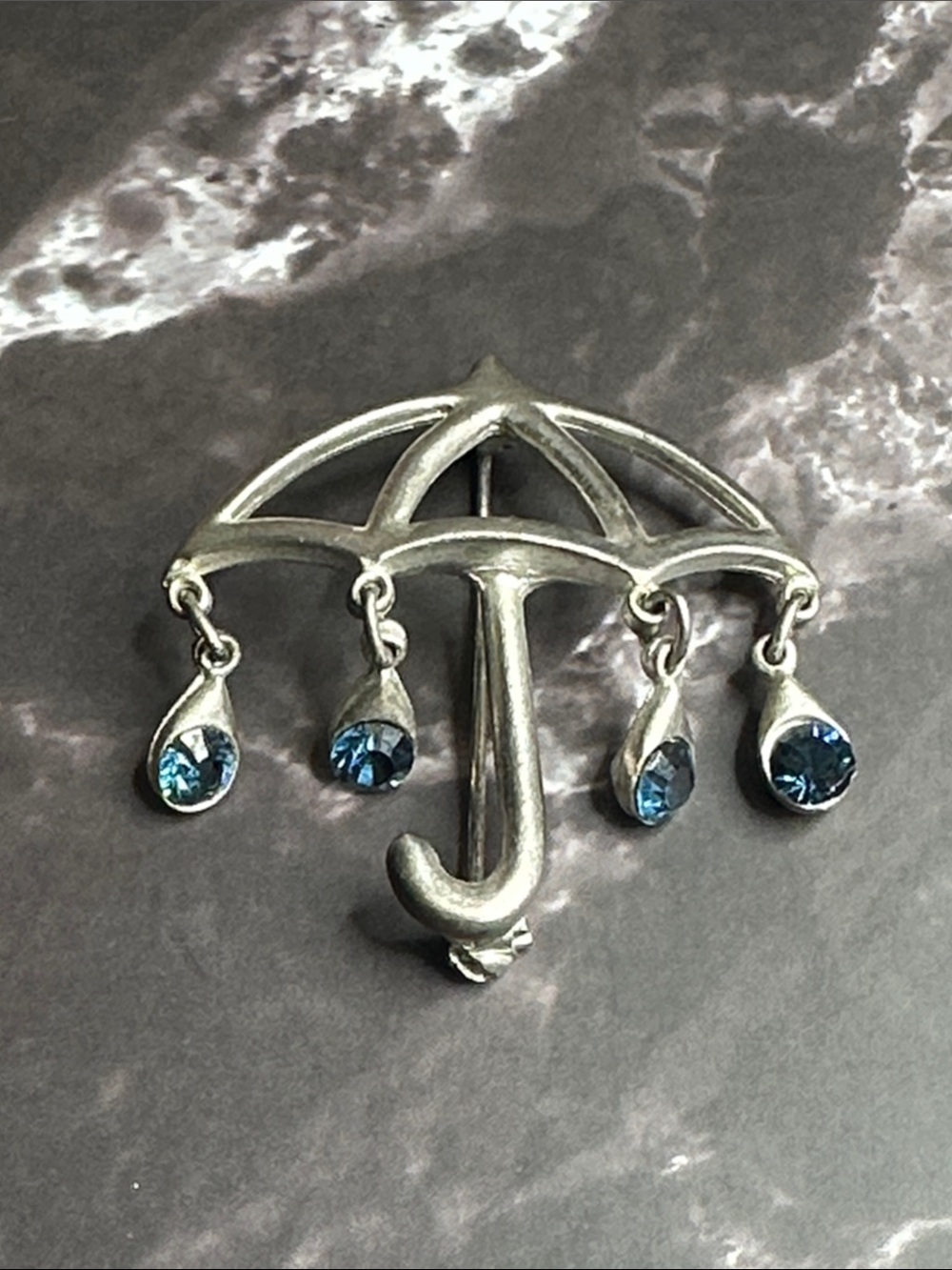 Blue Rhinestone Raindrops Umbrella Brooch - Lia Lianna Inc Silver-Tone Gift